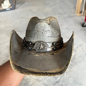 Black and Tan Leather Western Cowboy Hat